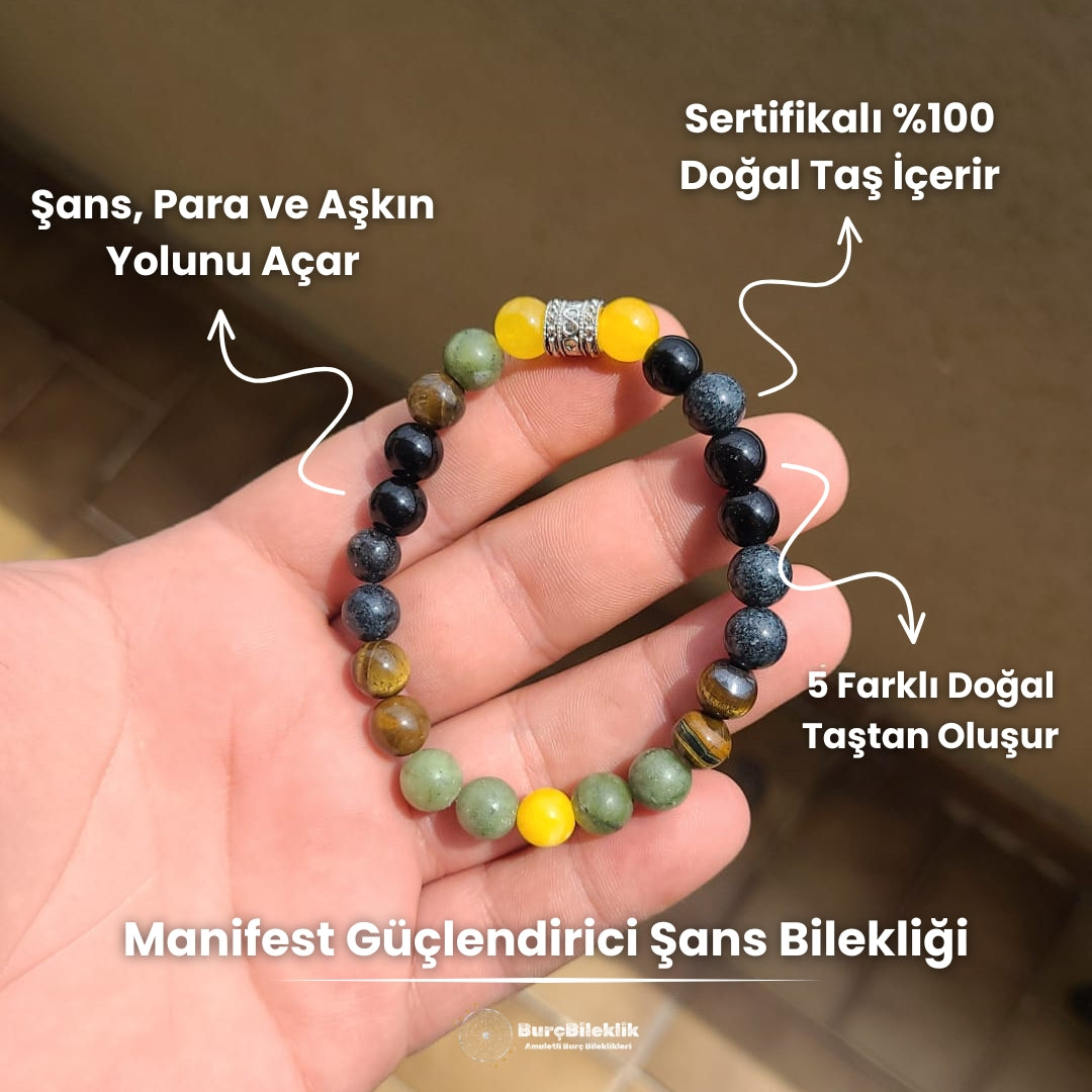 2 Adet Manifest Güçlendirici Şans Bilekliği - Sertifikalı Doğal Taşlı